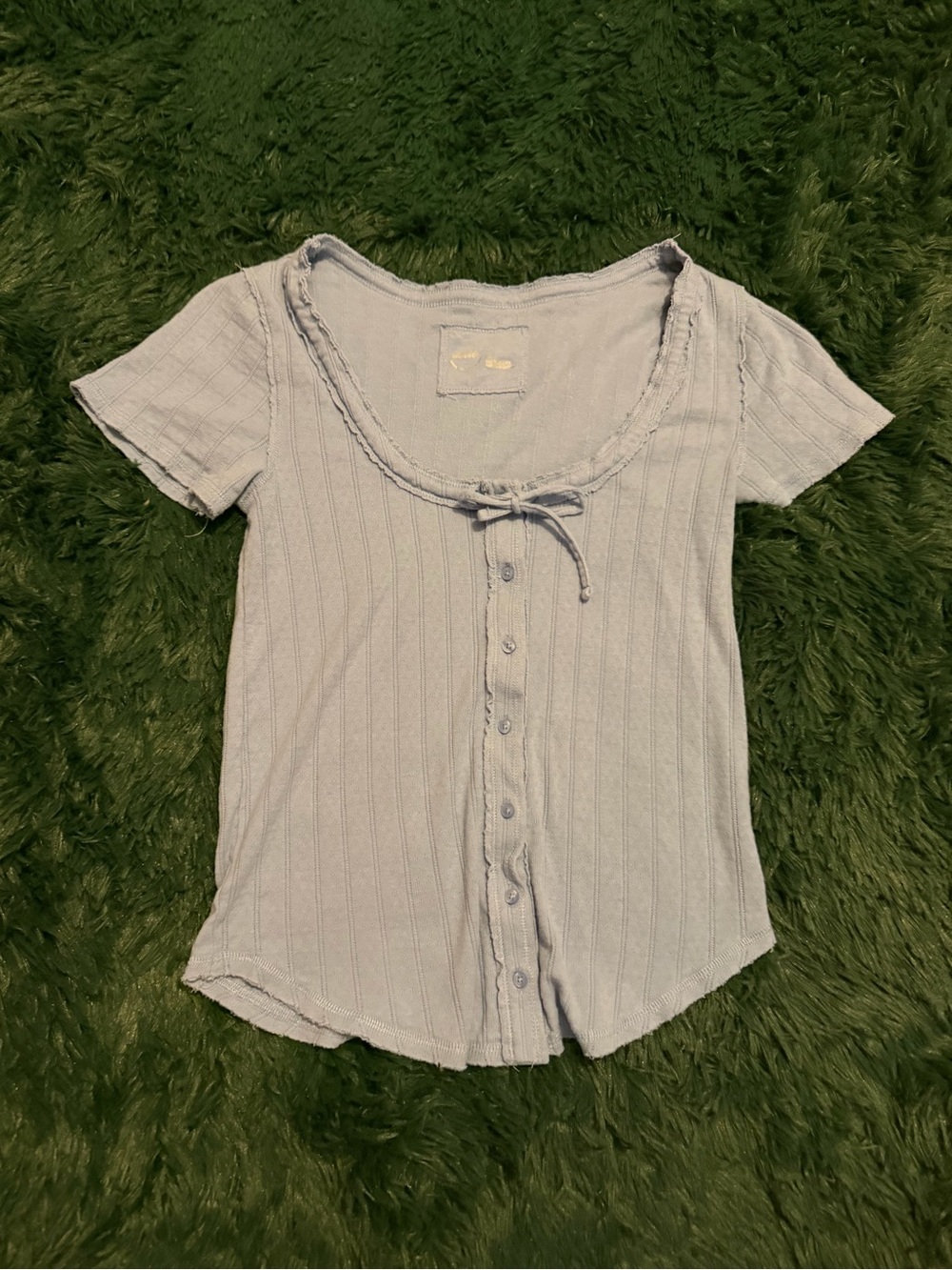 Aerie Ribbed Button Front Baby Tee Women’s Small Light Blue Y2K